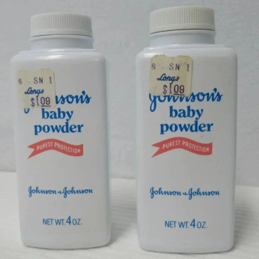 Vintage Johnson Baby Powder 4 oz Embossed Plastic Bottle Discontinued - 2 pk